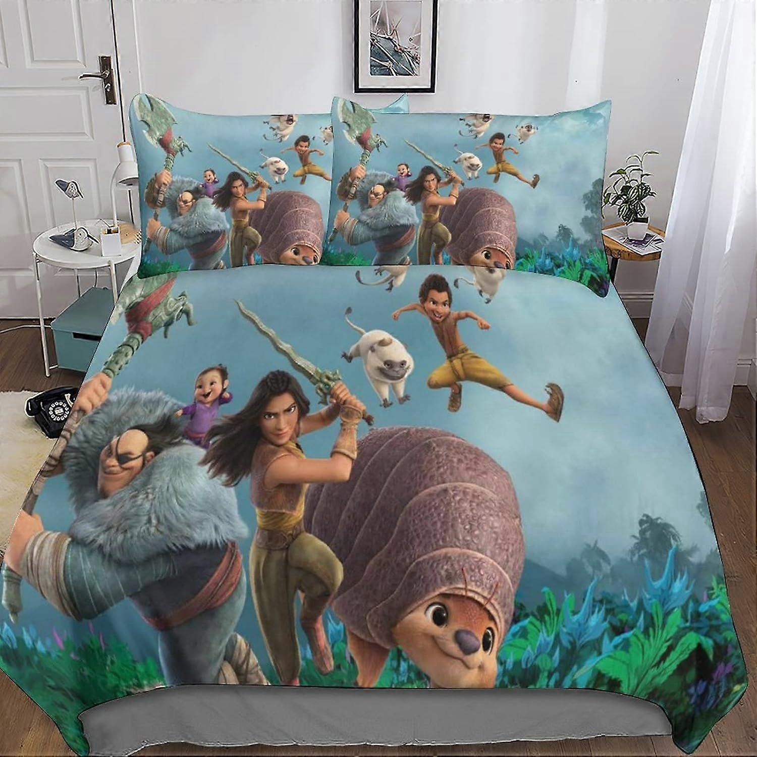 Raya and the Last Dragon 3D Duvets and Bedding Sets with Pillowcase, Movie Bedding Duvet Cover, 3 Pieces Microfiber Bedding with Zipper Closure Double