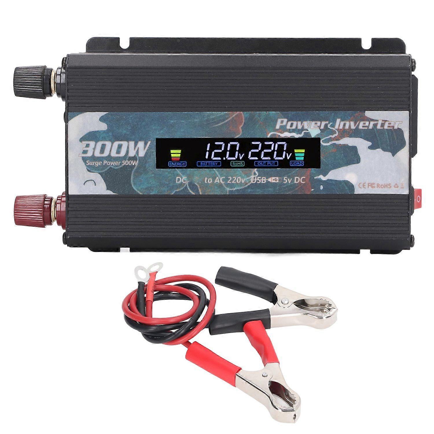 Car Power Inverter 300W DC to AC 220V Sine Wave Solar Converter 2.0A USB LCD Display for Charging