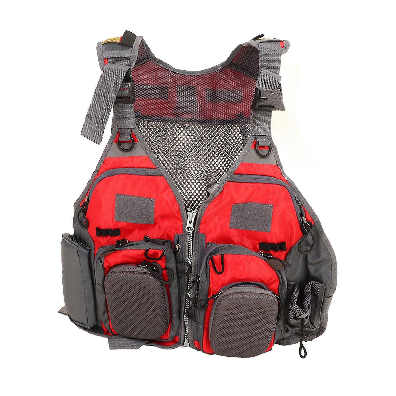 SBSGV Mesh Fly Fishing Vest Red Free Size Multiple Pockets Lightweight Breathable Vest for Outdoor Activity
