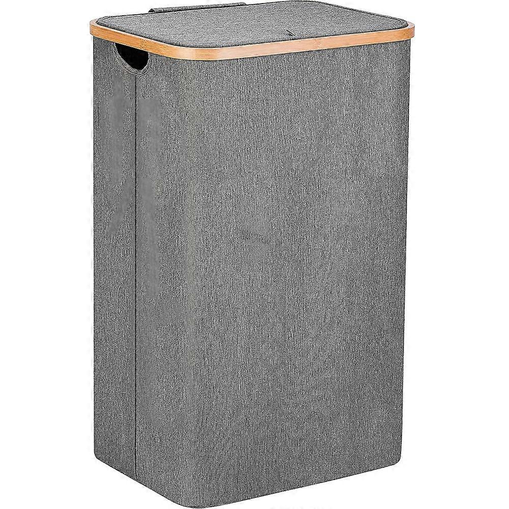 Cesto portabiancheria con coperchio, cesto portabiancheria in legno di bambù, cesto portabiancheria grigio