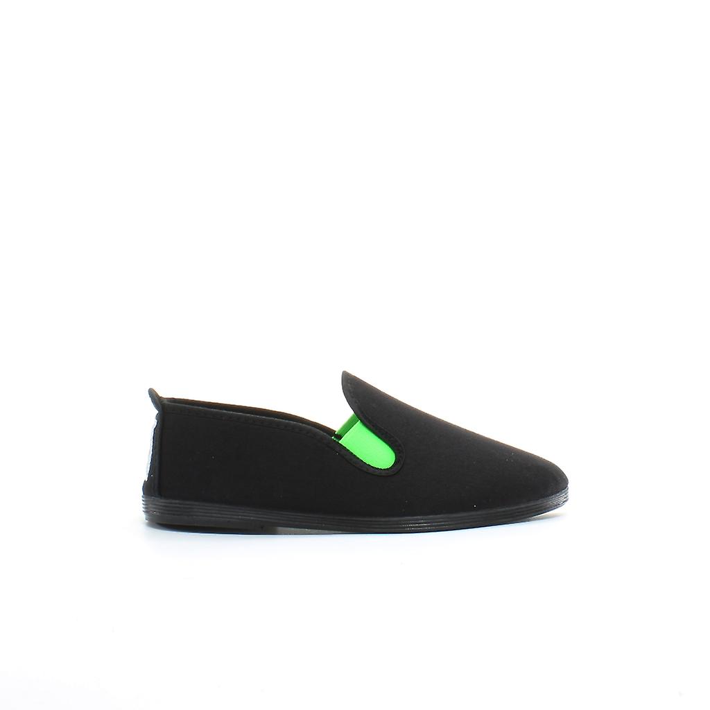 Flossy Menorca Black Textile Unisex Slip On Plimsolls