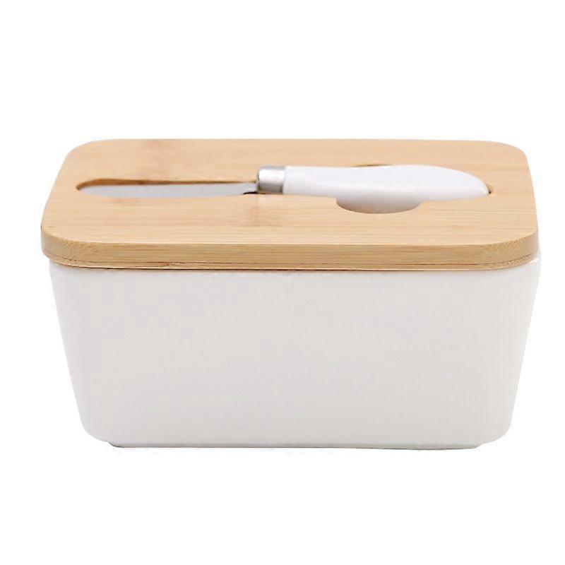 JUSCH Large Butter Dish with Lid Ceramics Butter Keeper Container with Knife and High- quality Silicone Sealing Butter Dishes with Covers Good Kitchen