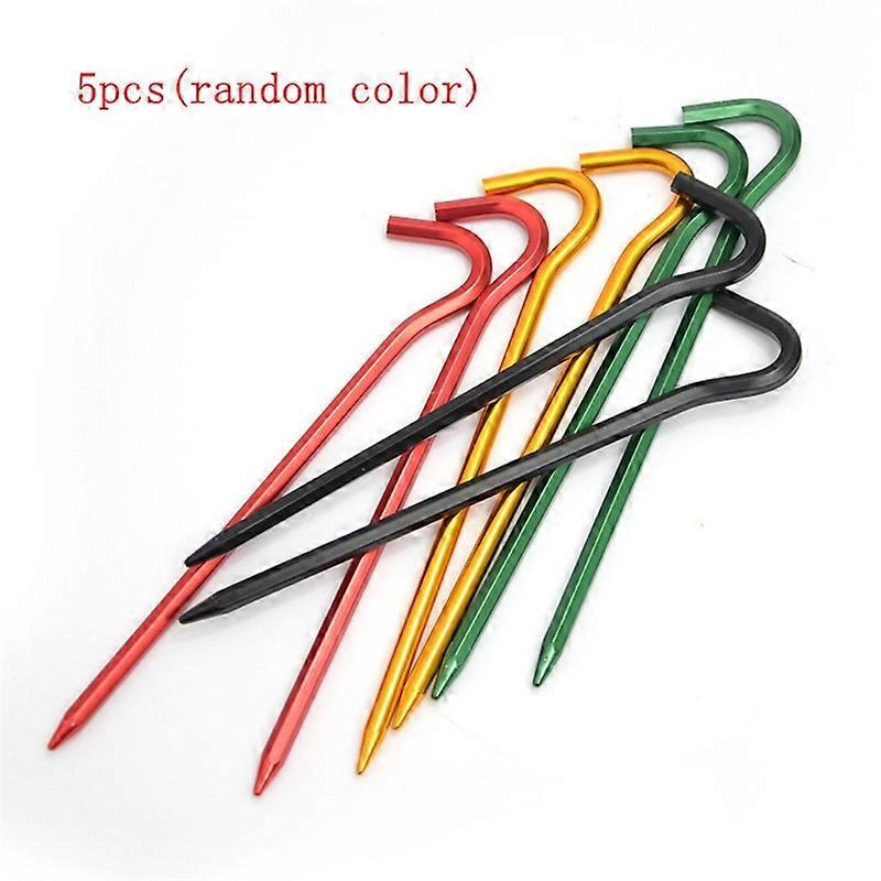 5Pcs 7-Shaped Aluminum Nail Alloy Tent Outdoor Camping Color Tent Pegs Stakes Hook Pin High Strength Wind Rope Nail Ground