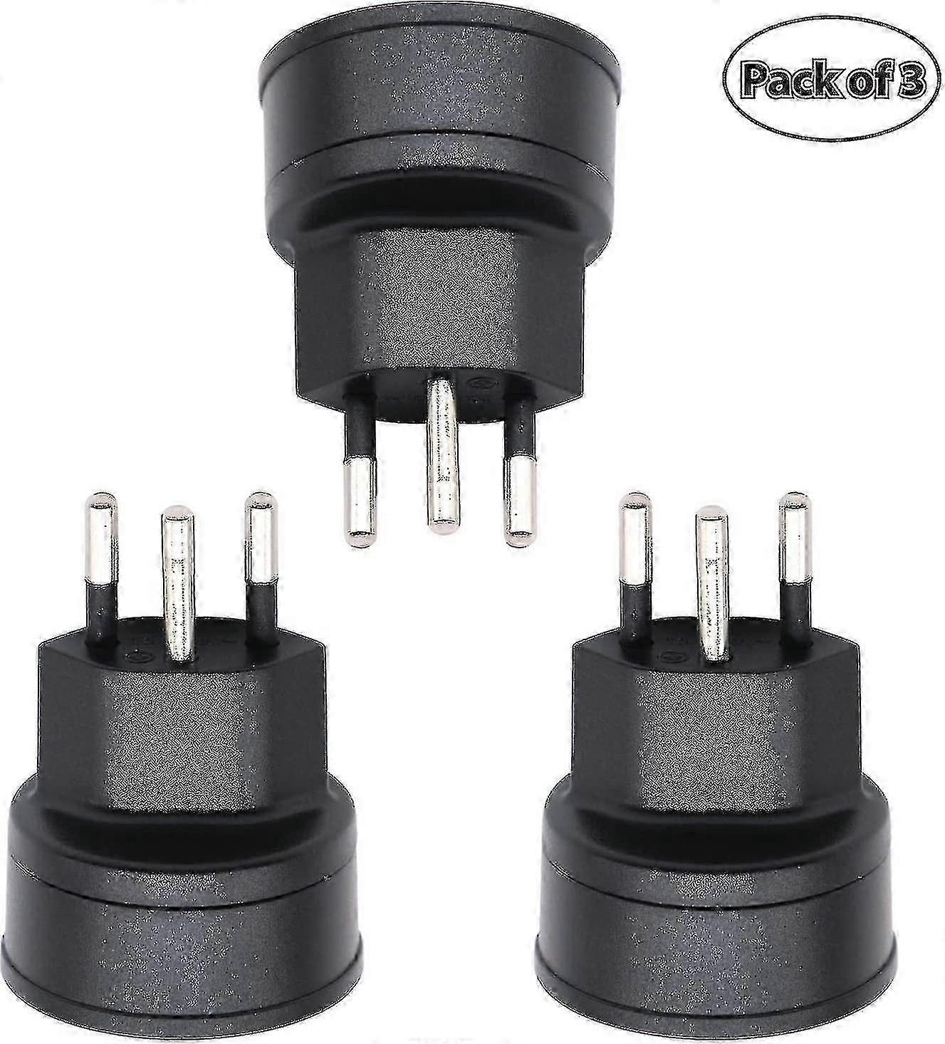 Switzerland/liechtenstein 2 Pin Adapter - Eu To De/fr/it/es 3 Pin Connector (3 Pieces, Black)
