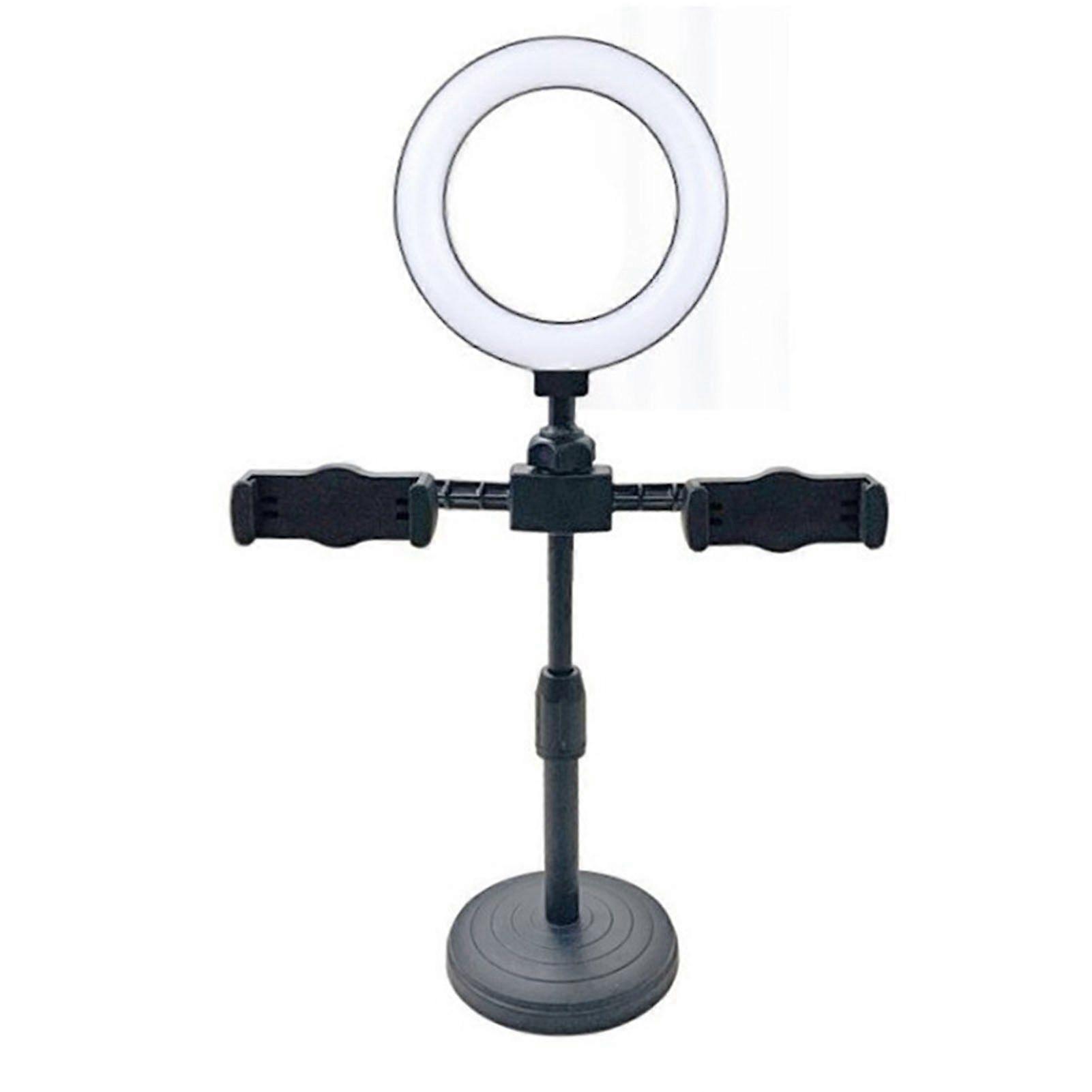 Double Stand Fill Light Round Plate Desktop Fill Light with 2 Phone Holders for Live Broadcast Beauty Selfie 16cm