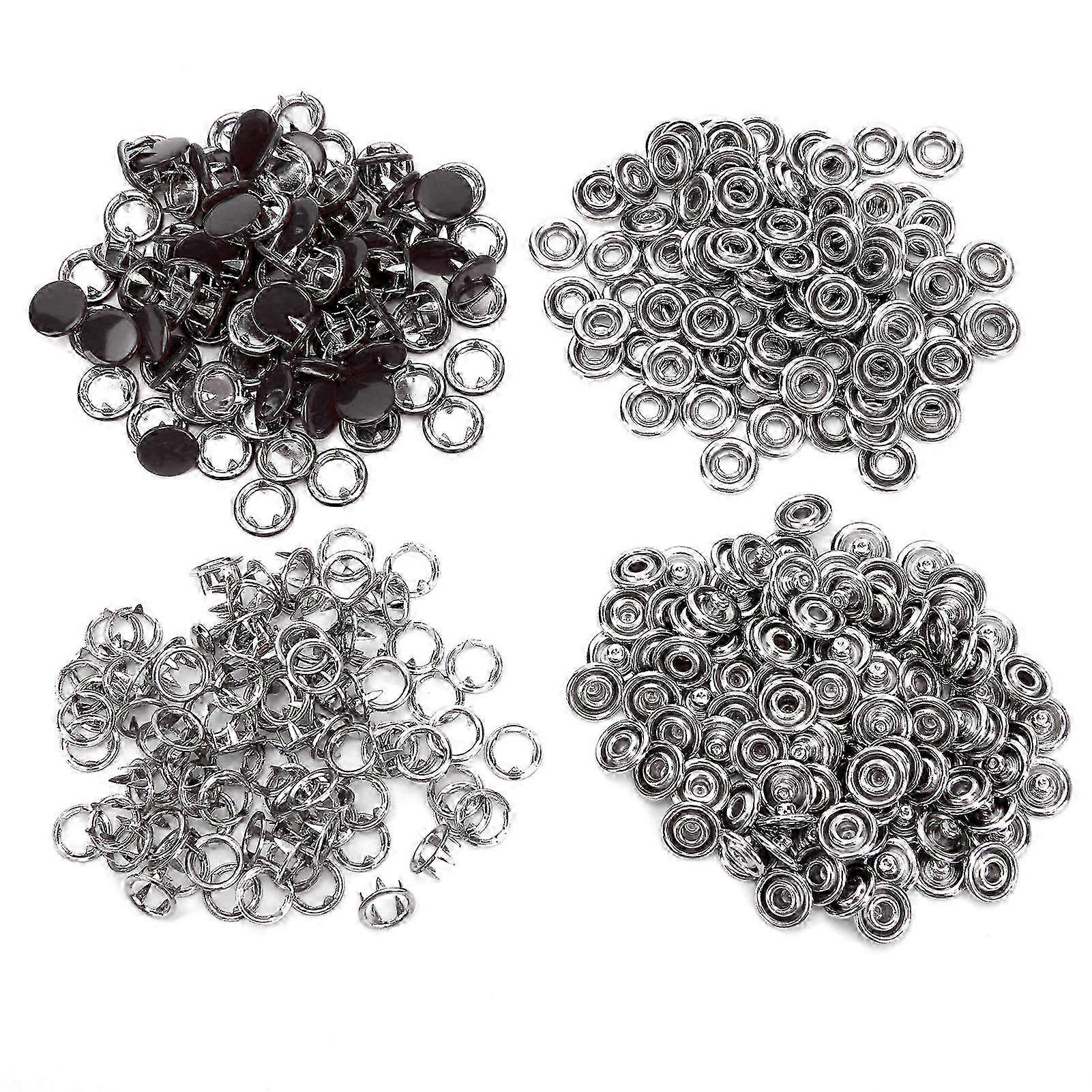 100 Set Snap Button Colorful Brass Prong Press Stud Sewing Fasteners with Installation ToolBlack