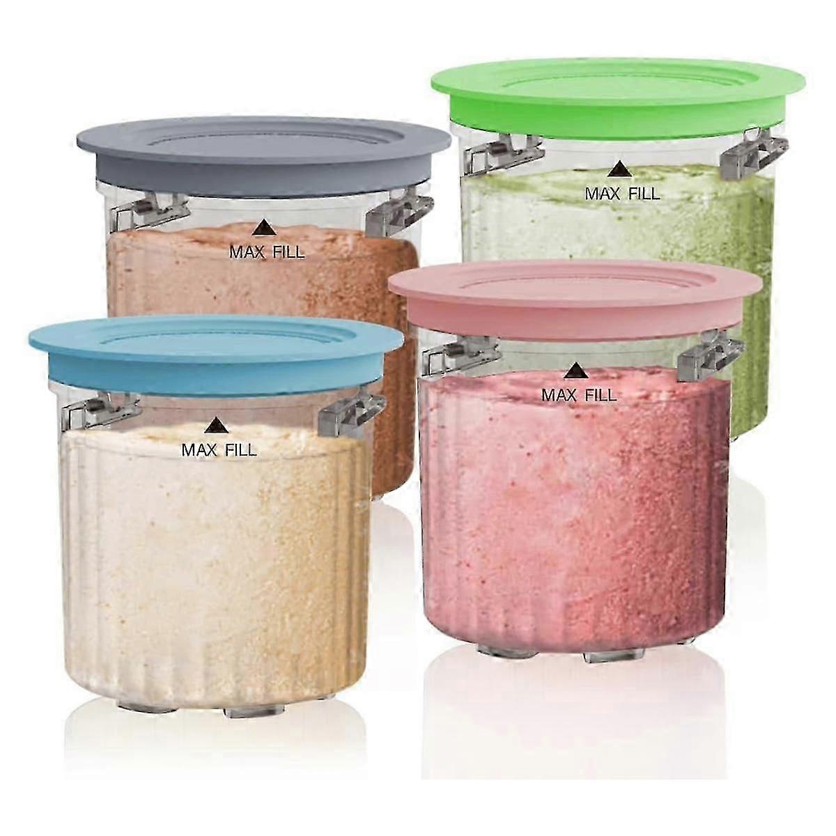Pint Containers and Lids Replacement Compatible for Ninja Creami Breeze NC100/NC200 Series Ice Cream Makers, 16Oz 4Pack DS