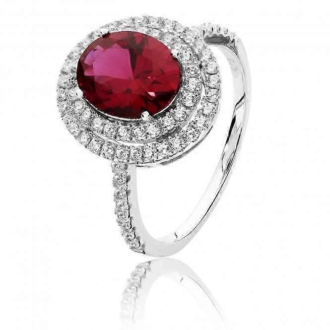 Silver & Co Cubic Zirconia Double Halo Red White Oval Ring SRG0039RU