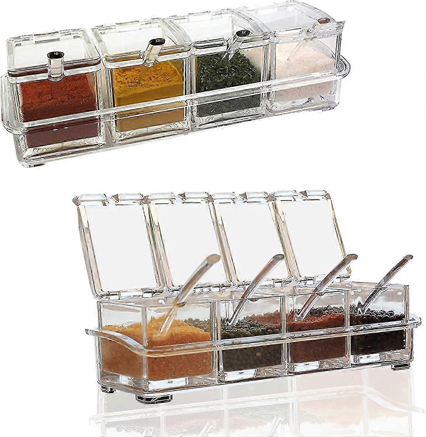 Acrylic Seasoning Box, Transparent Spice Box Kitchen Spice Box Transparent Salt Spice Jar Bottles Set With Lid And Spoon Container Spice Jars For Salt