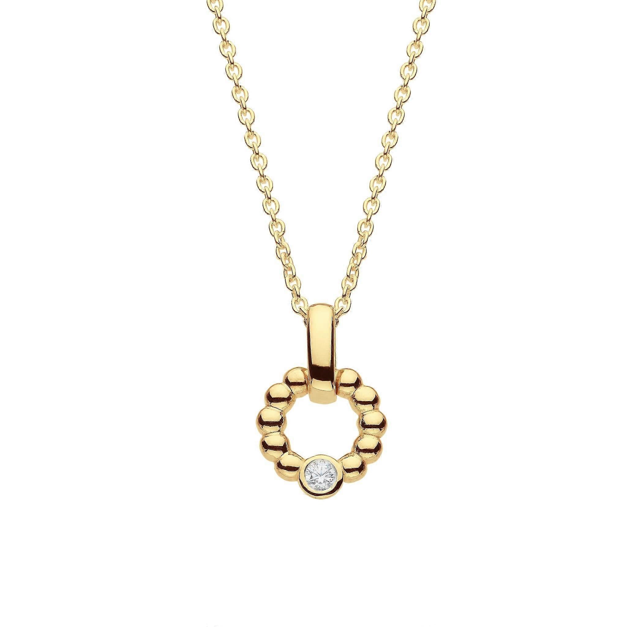 Dew Zirconia Gold Plate Beaded Open Circle Pendant 93224GCZ