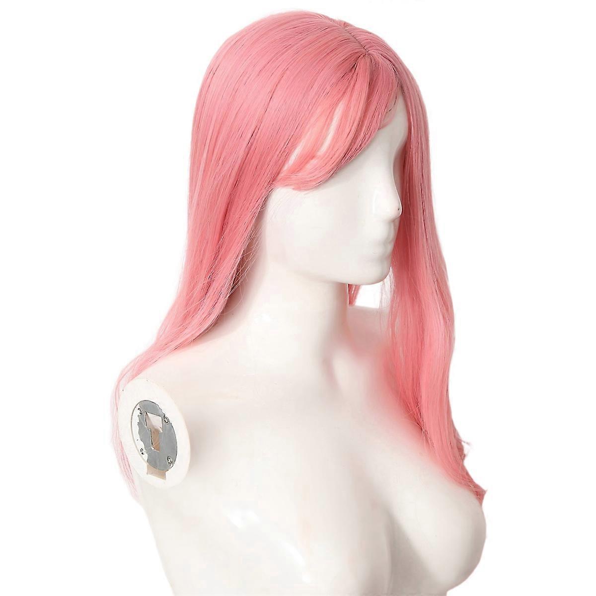 Smoke pink wig long wavy bangs, realistic synthetic fiber wig