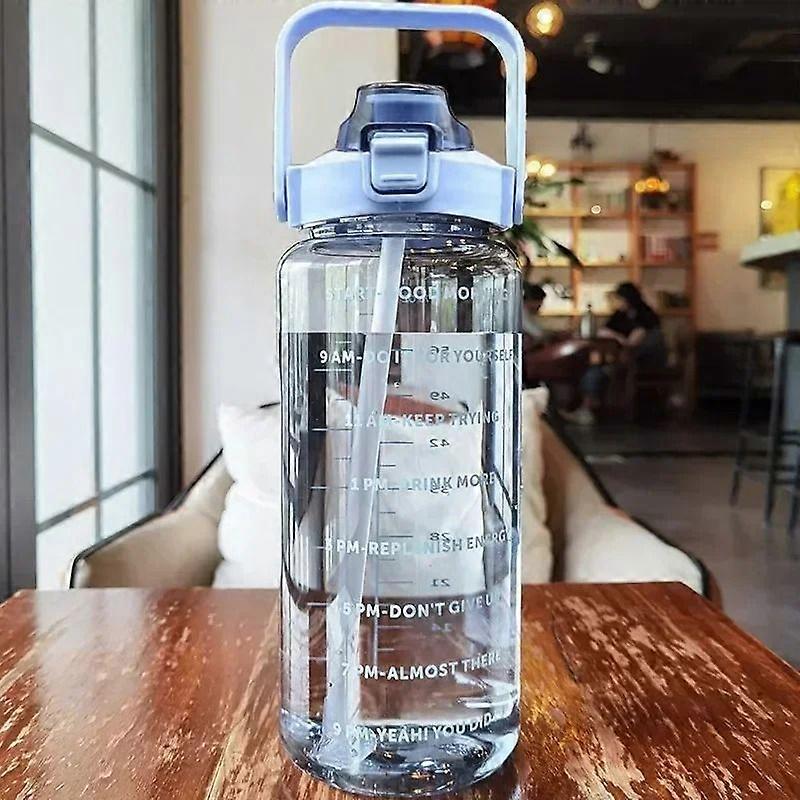 2L Portable Water Bottle with Lever and Time Mark for Outdoor Sports and Fitness Large Capacity Plastic