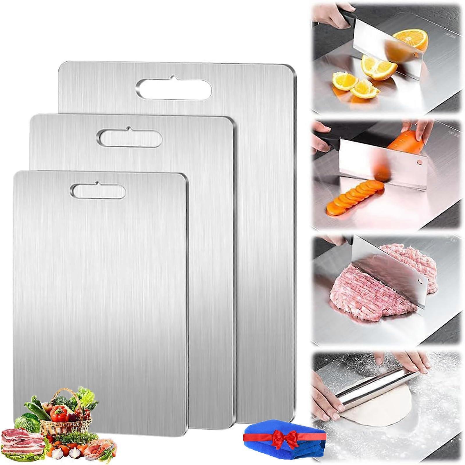 Qinux Cutium Cutting Board - Stainless Steel Double-Sided Non-Stick Chopping Board for Meat, Fruits, and Vegetables, Size S