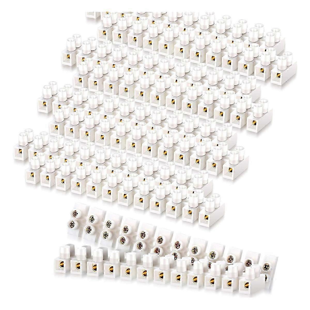 50Pcs Terminal Block White Screw Terminal Connector Dual Row Electric Barrier Block 12-Position Terminal Strip,10A 380 V