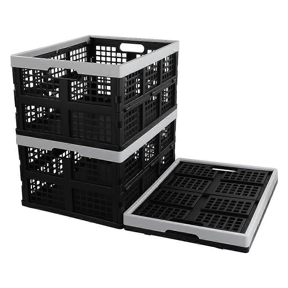 28L Black Plastic Foldable Storage Box - 3-Pack Stackable Case for Organizing Home, Office, or Garage Use