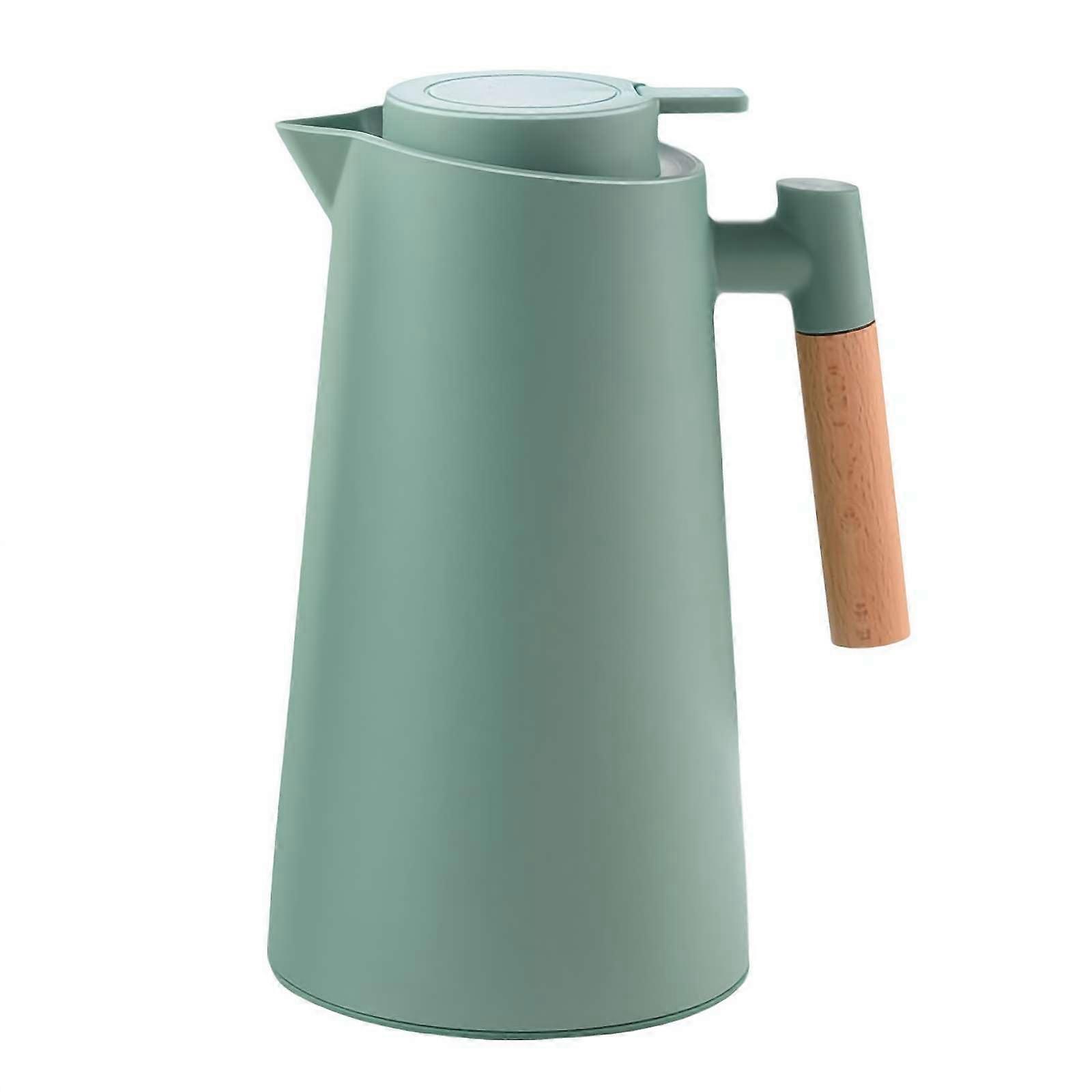 1L Thermal Coffee Carafe, Double Walled Vacuum Carafe Pot with Wood Handle, 24 Hours Hot, Cyan