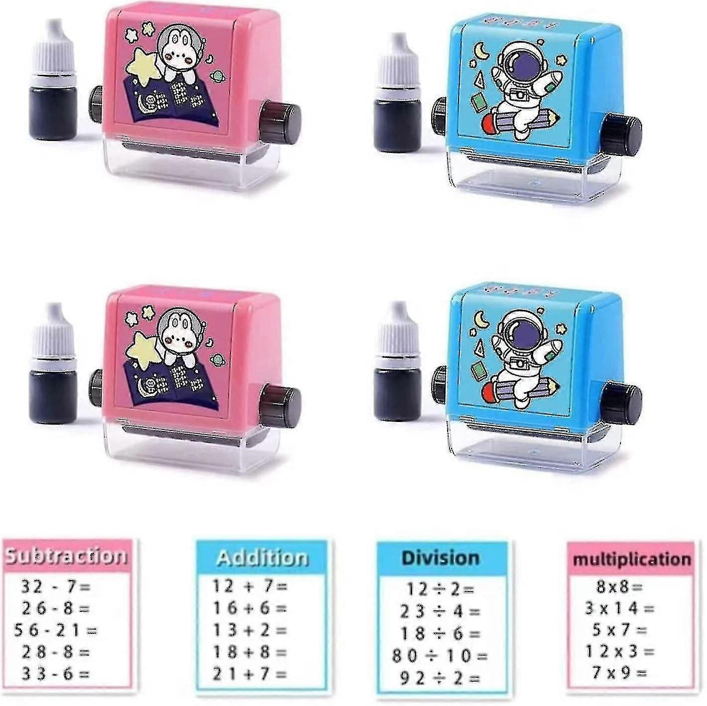 4 Pcs Math Roller Stamps,addition Subtraction Multiplication Division Roller Stamp,reusable Calculation Math Roller Stamp With Ink For Teaching Suppli