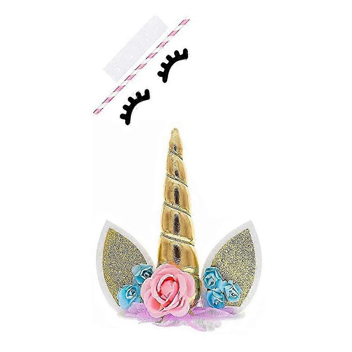 Reusable Cake Topper, Classic Unicorn Color Handmade Decoration With Eyelashes And Stack, Perfect For Sweet Unicorn Party FY