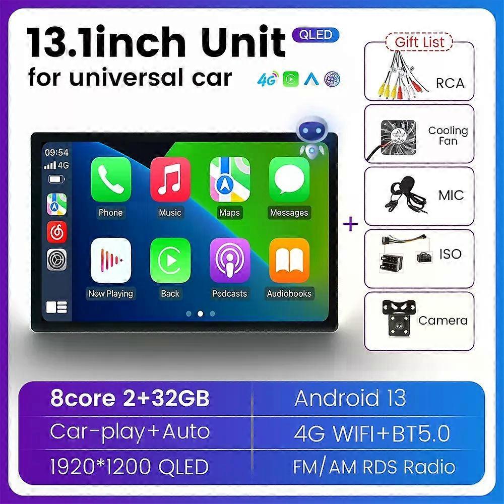 13 Inch Android 13 Universal Car Multimedia Plyaer Support Wireless Carplay Auto GSP 2 DIN Autoradio  Radio All-in-one Machine