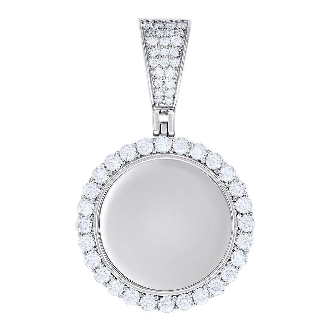 925 Sterling Silver Unisex Round Moissanite Memory Picture Frame Charm Pendant Necklace 41x25mm Wide-Pendant for Women