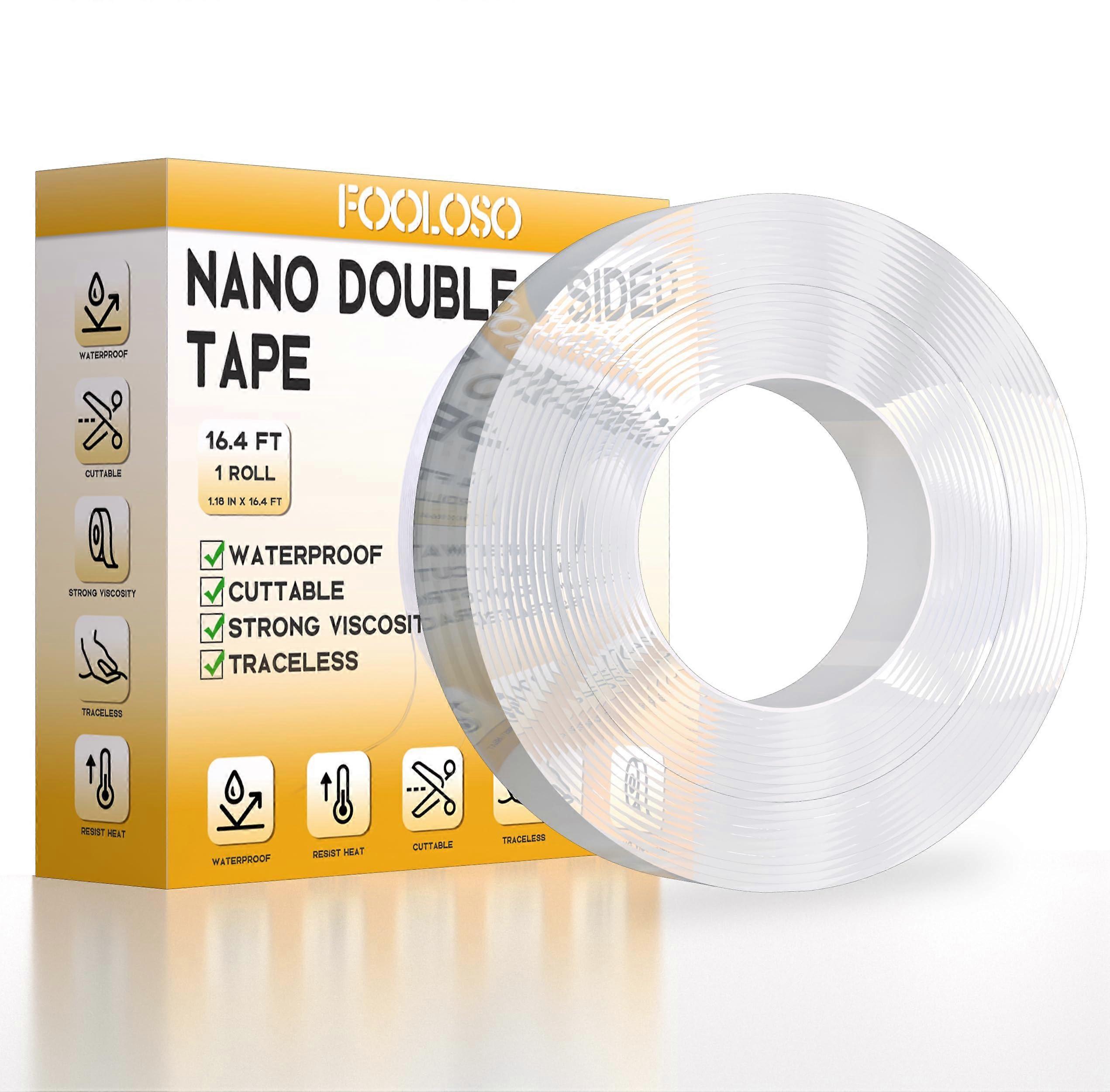 Double Sided Tape Heavy Duty, Nano Adhesive Mounting Tape, Clear Wall Tape 16.4 Ft, Reusable Sticky Strips for Frames