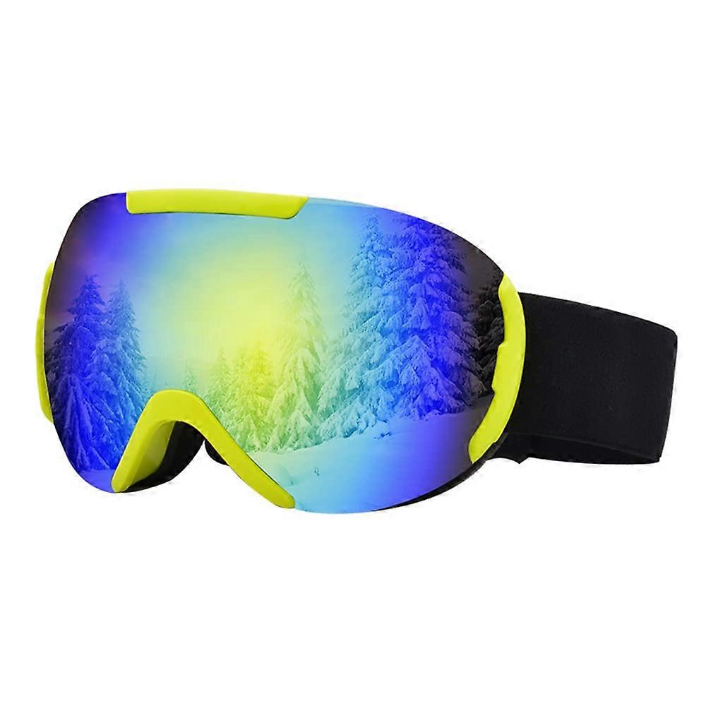 Ski Goggles UV Protection Anti-Fog OTG for Glasses, Unisex Snow Goggles Model 7028 in Yellow