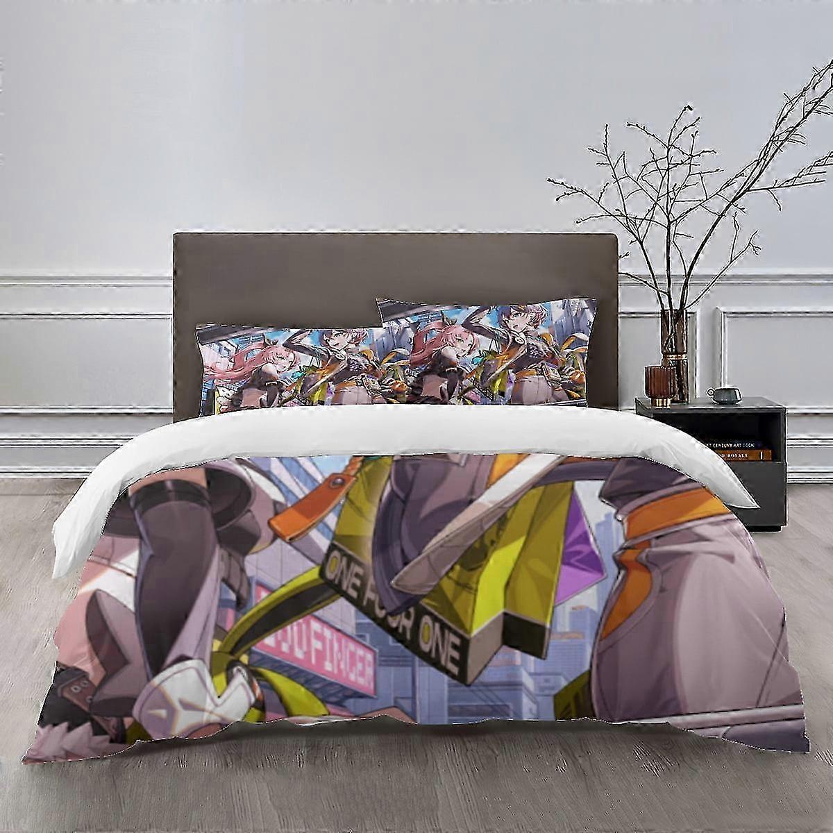 Conjunto de Cama Leve de Desenho Animado para Crianças com Design Zenless Zone Zero, Inclui 1 Capa de Edredom e 2 Fronhas, Ideal para Meninos e Gi