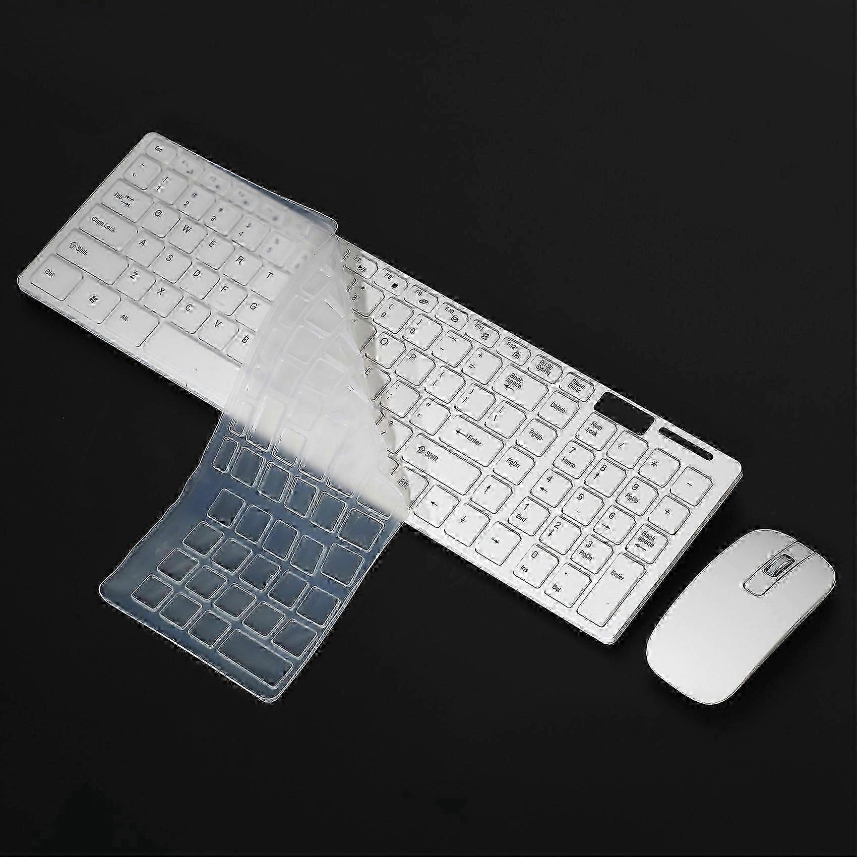 Wireless Slim White Keyboard + Wireless Optical Mouse Set for Compatibility with PCs and Laptops