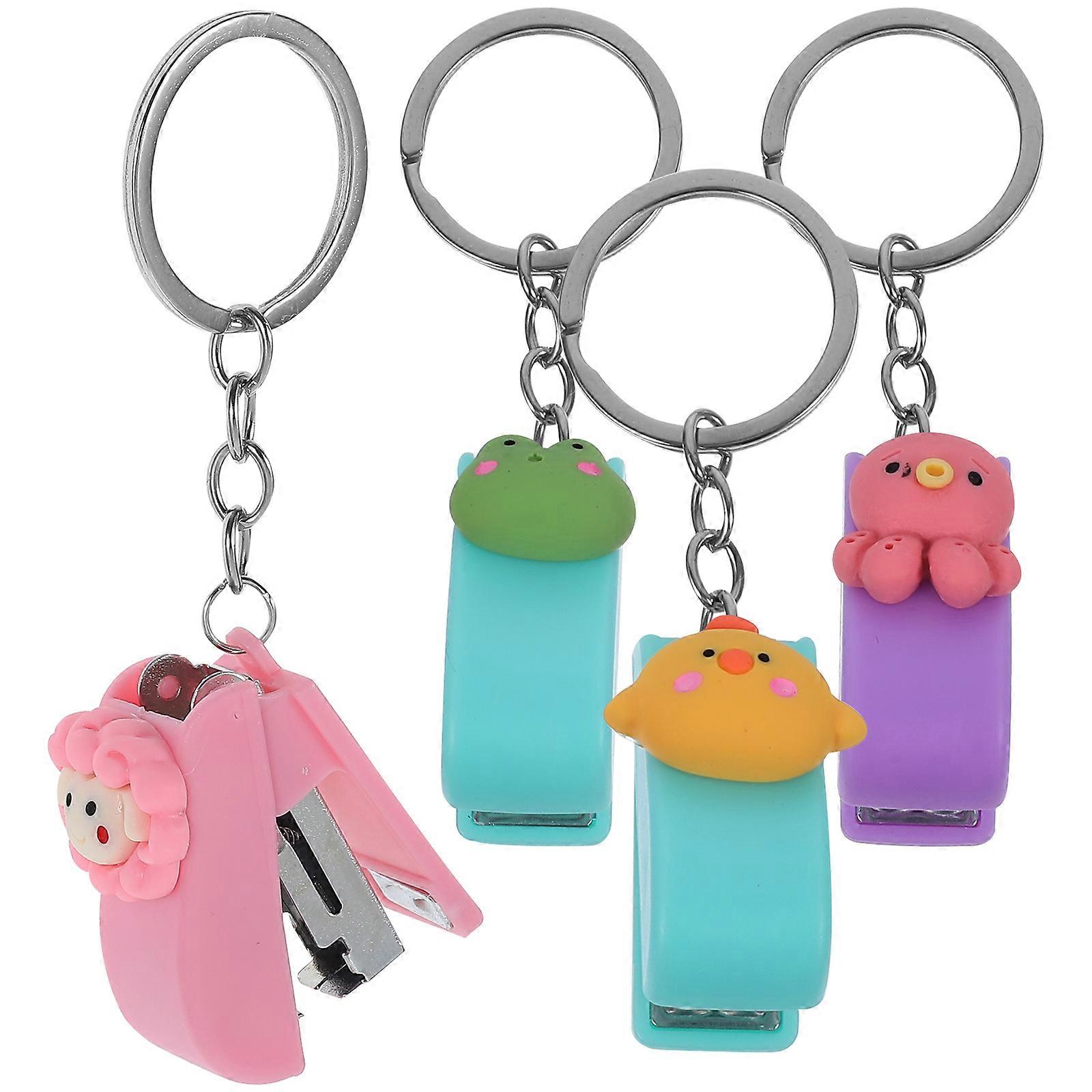 Kawaii Stapler for Kids Assorted Color with Keyring Compact Size 4Pcs