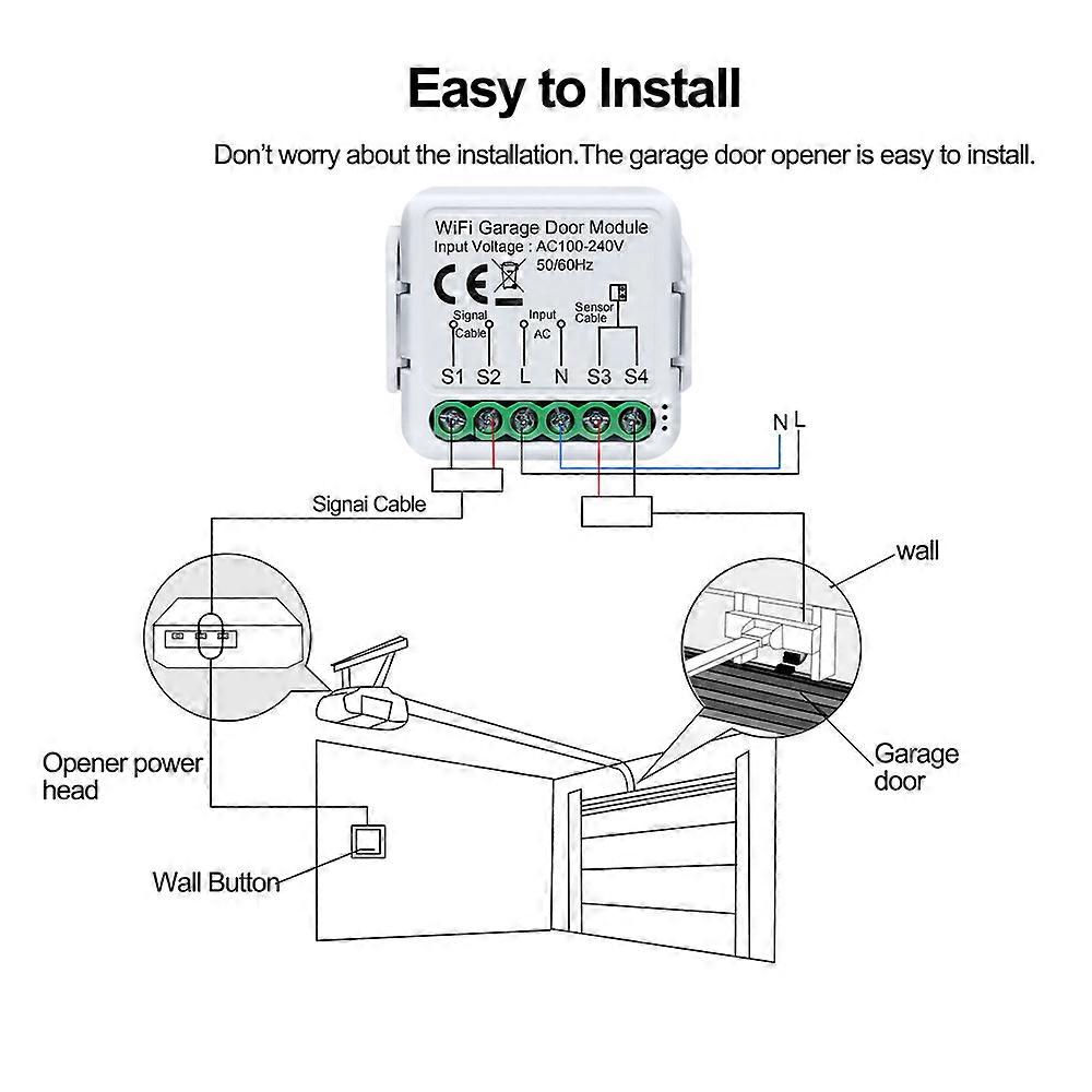 Tuya WiFi Garage Door Opener Controller with Mobile App Remote Control Compatible with Alexa Voice Control Smart Home System