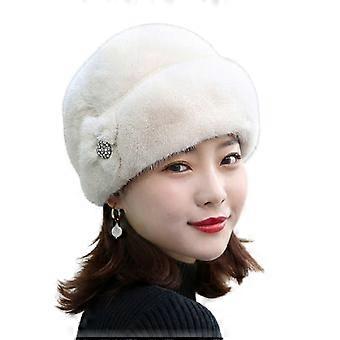 Women's Faux Fur Trimmed Winter Beanie, Warm Knit Hat for Outdoor Cold Weather Fashion