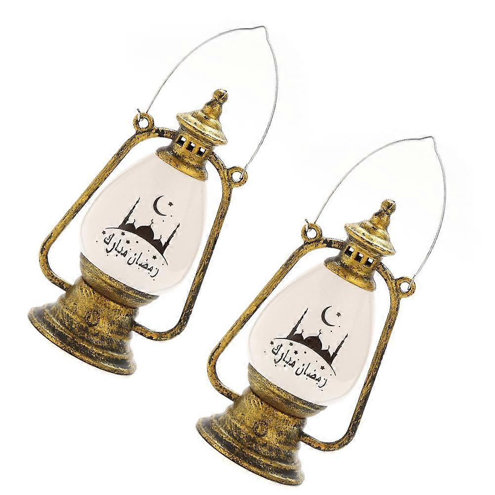 Eid Lantern Decor Golden Square Hanging Lamp Eid -Fitr Ramadan Decoration 8.6X6.4X15CM 2Pcs