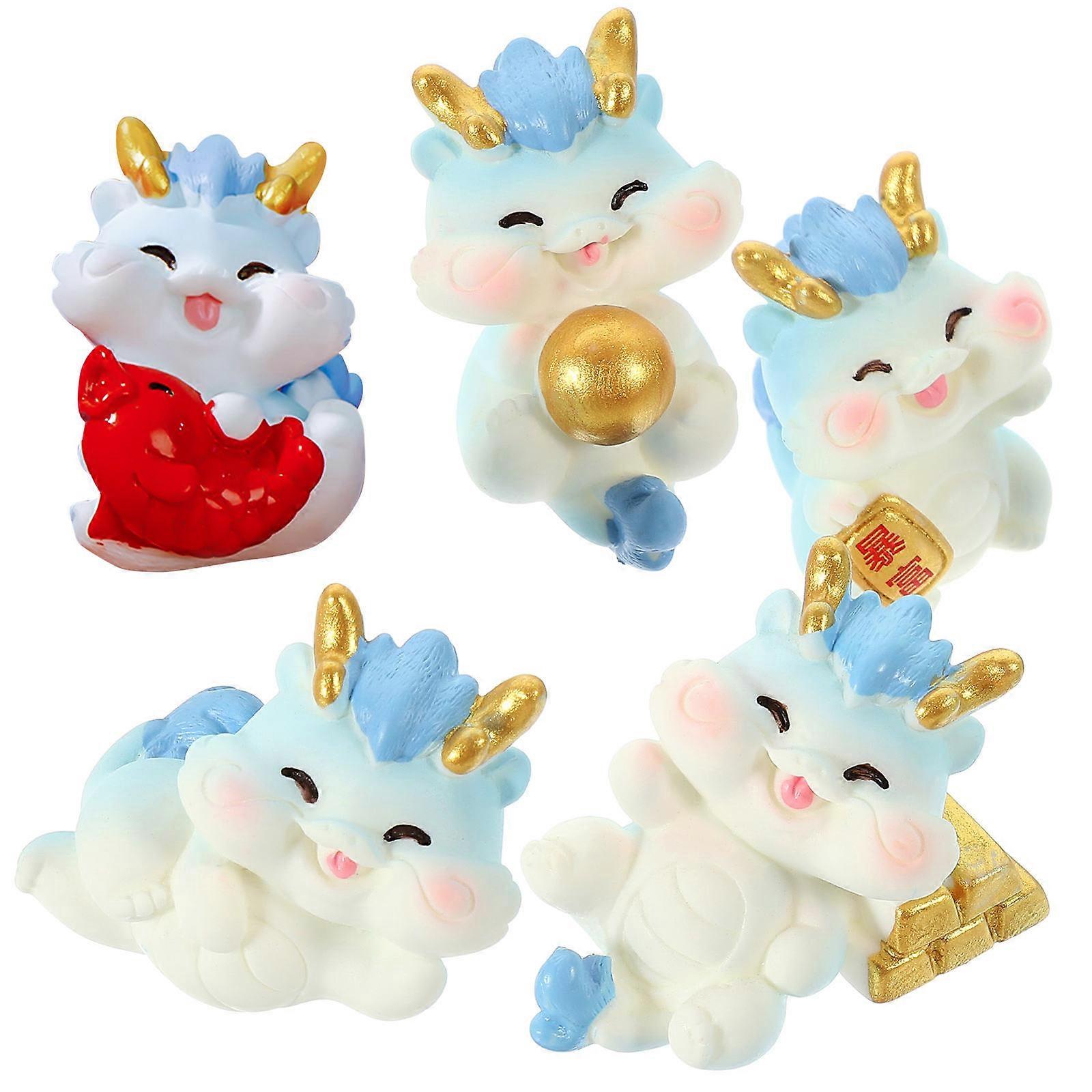 Miniature Dragon Figurine Home Decoration Ornamental Compact Style Chinese Zodiac 5Pcs Resin Craft