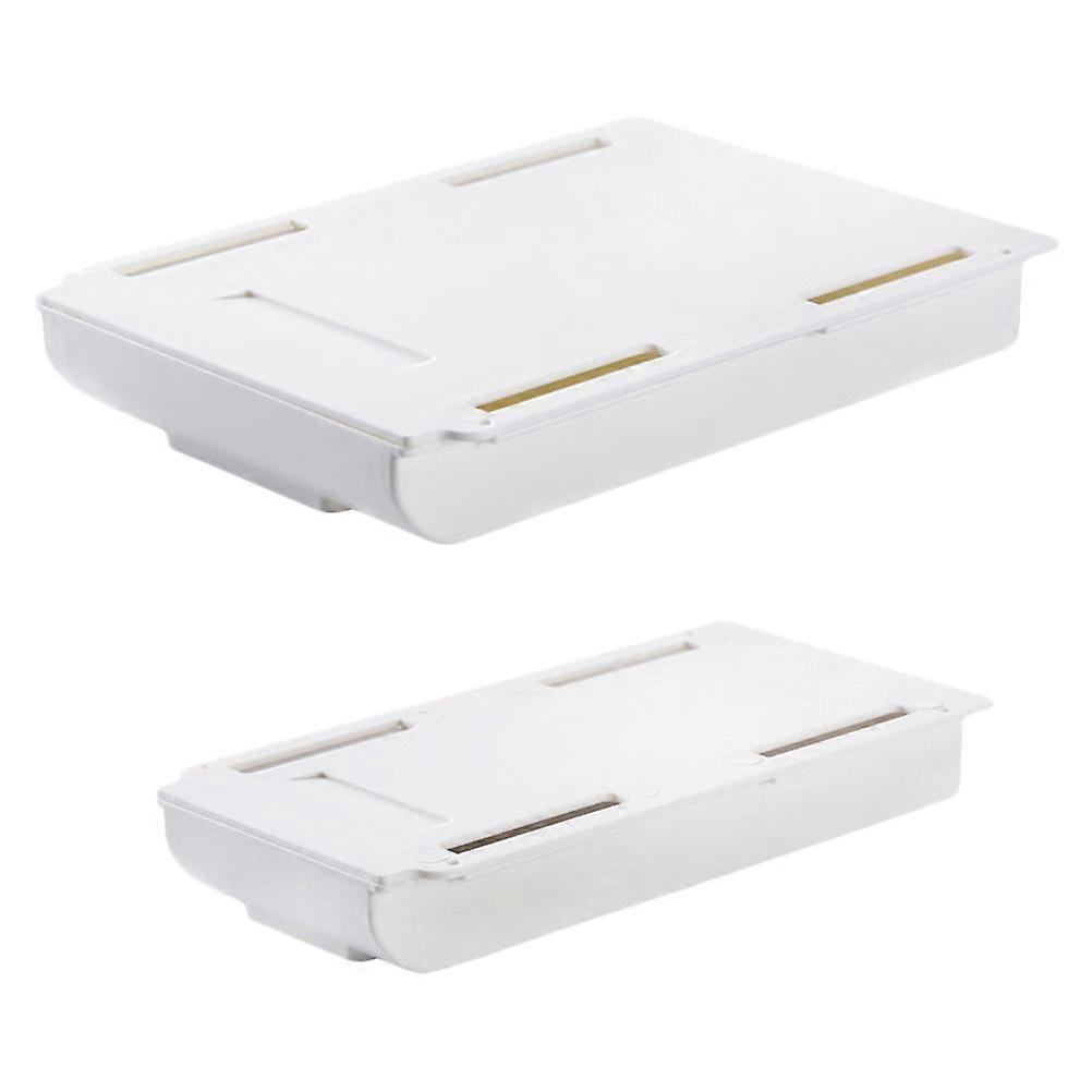 Pull-Out Under Table Drawer Storage Space-Saving White 2Pcs
