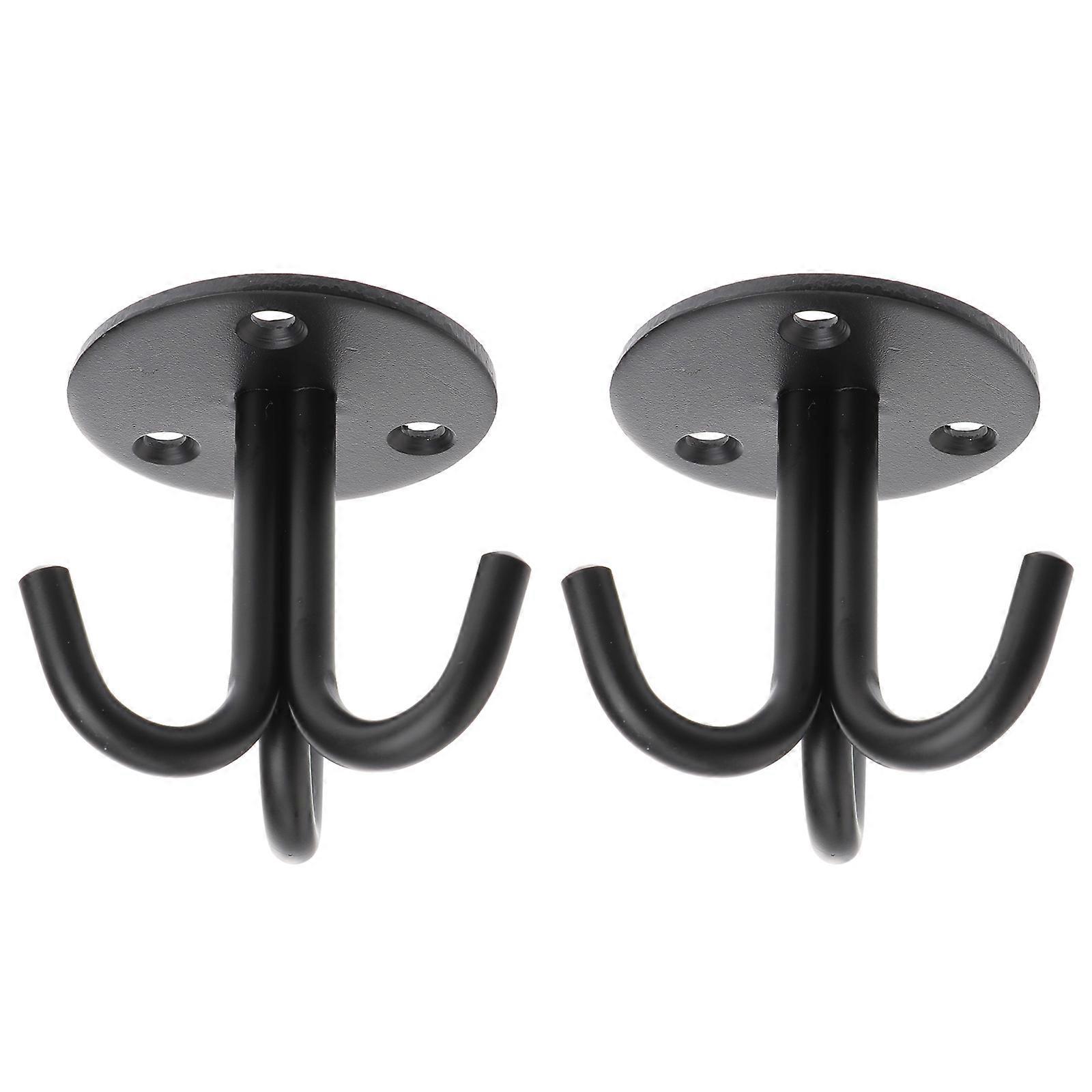 Large Utility Hooks Three-Claw Ceiling Hooks Household Pendant Storage Black 5.40X5.15X0.60Cm Load-Bearing 2Pcs