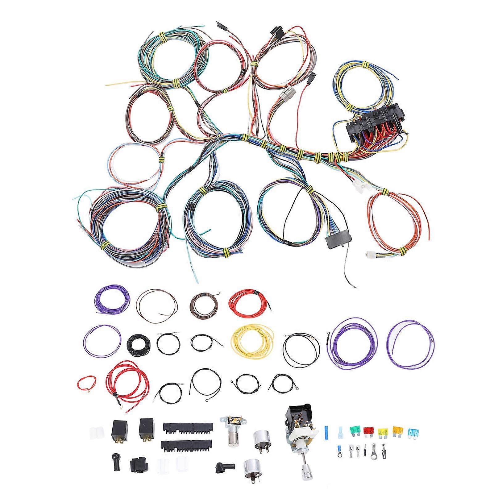Universal 22 Circuit Wiring Harness Kit with Fuse and Installation Instructions for Any 12 Volt Vehicle MK42392