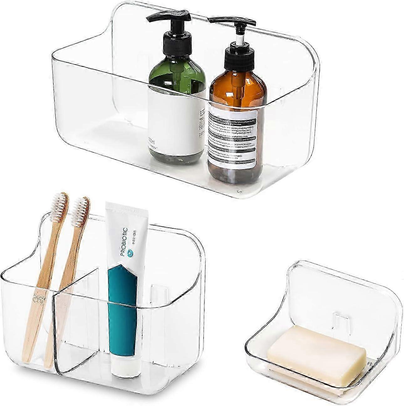 Pack Shower Holders, Toothbrush Holder, Soap Dish, Shower Accessories, Wall Mounted, No Drilling, Self Adhesive for Bathroom, Kitchen