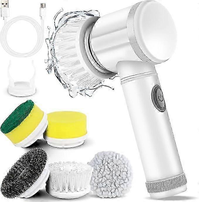 Cordless Electric Cleaning Brush with 5 Replaceable Brush Heads for Handheld Shower Scrubbing