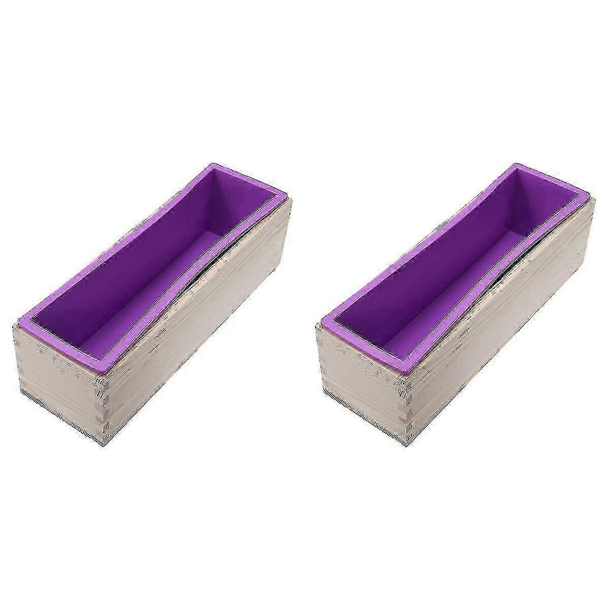 Set of 2 Flexible Rectangular Soap Loaf Silicone Molds with Wooden Box DIY Tool for Soap and Cake Creation