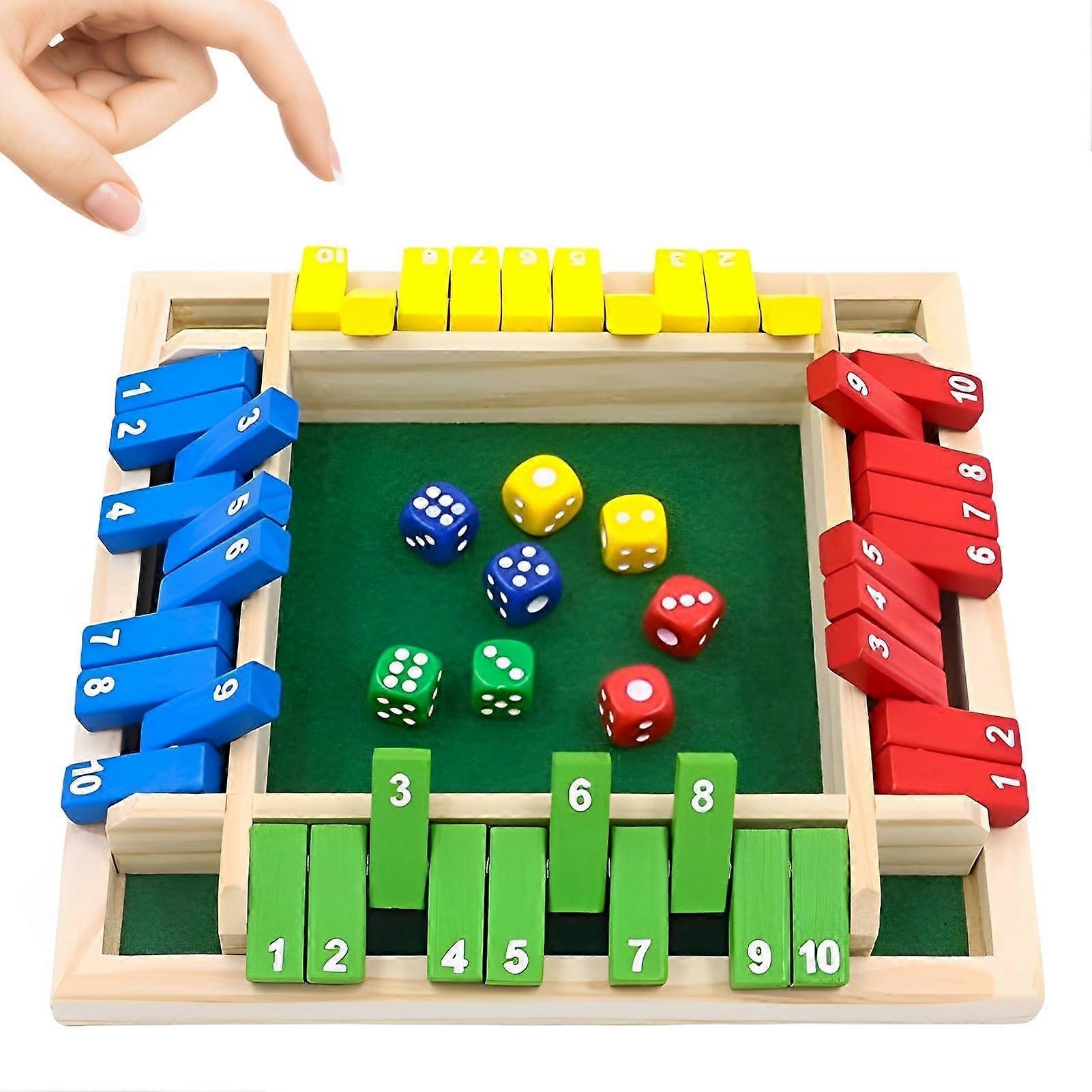 Shut The Box Game, 4 Players, Wooden Dice Game, 8 Dice, Multicoloured, Board Game, Math Educational Toy