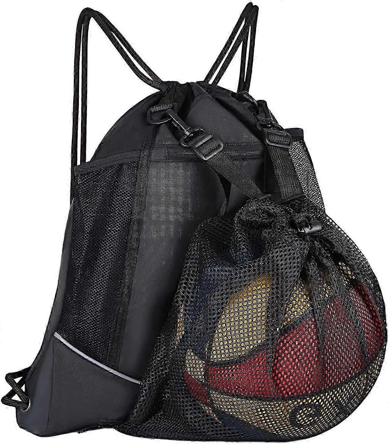 Boys Drawstring Basketball Backpack, Foldable Football Backpack Gym Bag, Large Capacity Football Backpack, Ball Net with Storage