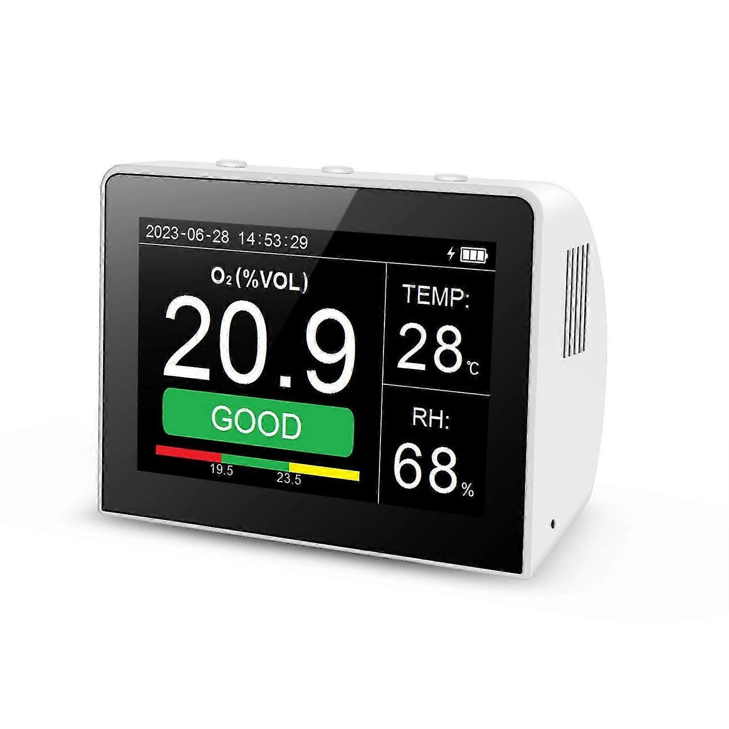 Desktop O2/RH/Temp. 3-in-1 Multifunctional Air Quality Detector Temperature Humidity Monitor Indoor/Outdoor O2 Meter Tester 3.5-inch Digital Hygrother