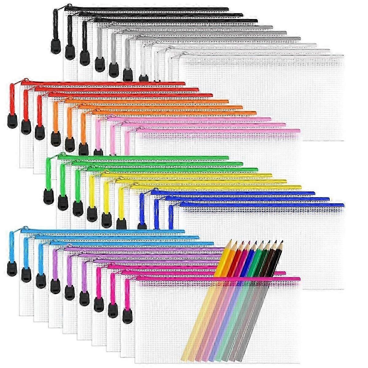 36Pcs Mesh Document Bag,Clear Pencil Case Wallets Folders Waterproof Travel Storage Pouch for Schoo