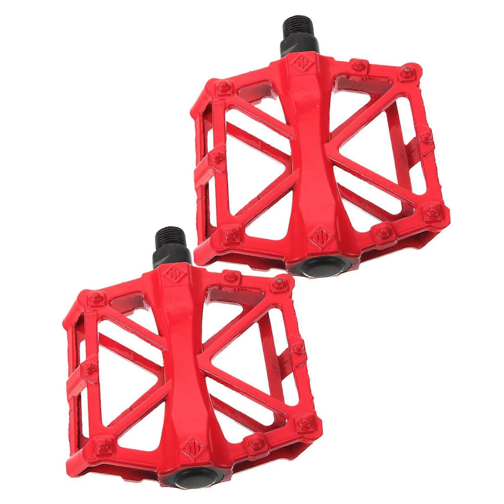 Bicycle Pedals Pack of 2 Red Aluminium Alloy Non-Slip Platform Pedals for Mountain and Road Bikes