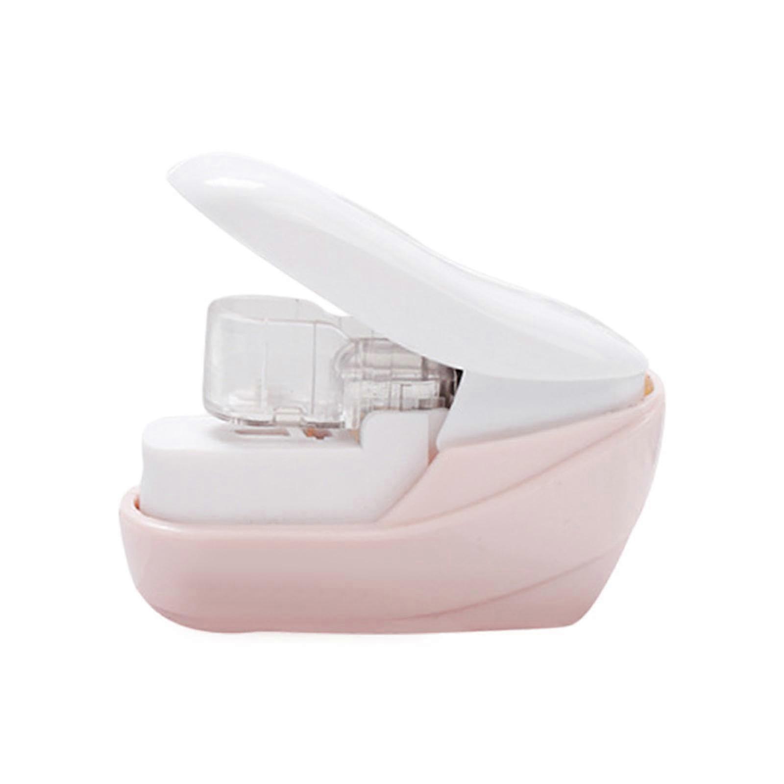 Nailless Cartoon Manual Stapler for 2-4 Sheets, Small Desktop Office Tool, Milk Tea Color for Classroom and Crafts