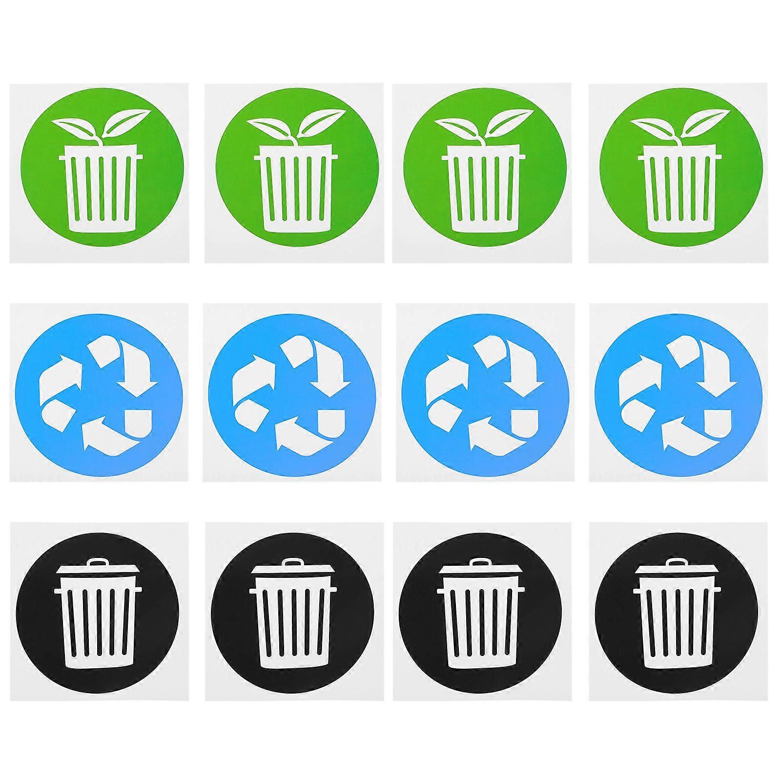12pcs Adhesive Waste Sorting Stickers Trash Can Recycling Stickers Trash Label Decors