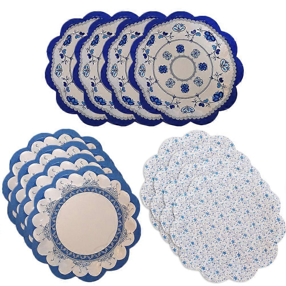 12PCS النمط الصيني زهرة شكل كعكة لوحات الزخرفية الأزرق والأبيض الخزف تصميم ورقة الحلوى لوحات لمقبلات حفل زفاف