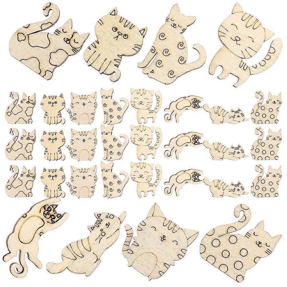 50pcs Unfinished Wooden Cat Cutouts for DIY Hand Painted Crafts, Wood Slices for Educational Creative Painting and Handmade Decoration
