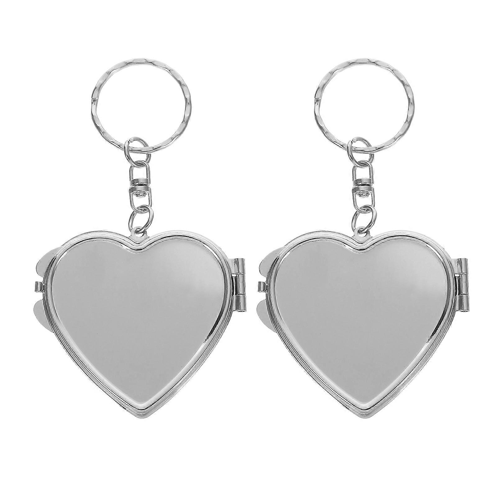 Heart Shaped Compact Mirror Keychain with Double Sided Flip Design, Portable Silver Pocket Mirror for Women, Purse Pendant Charm for Travel and Daily
