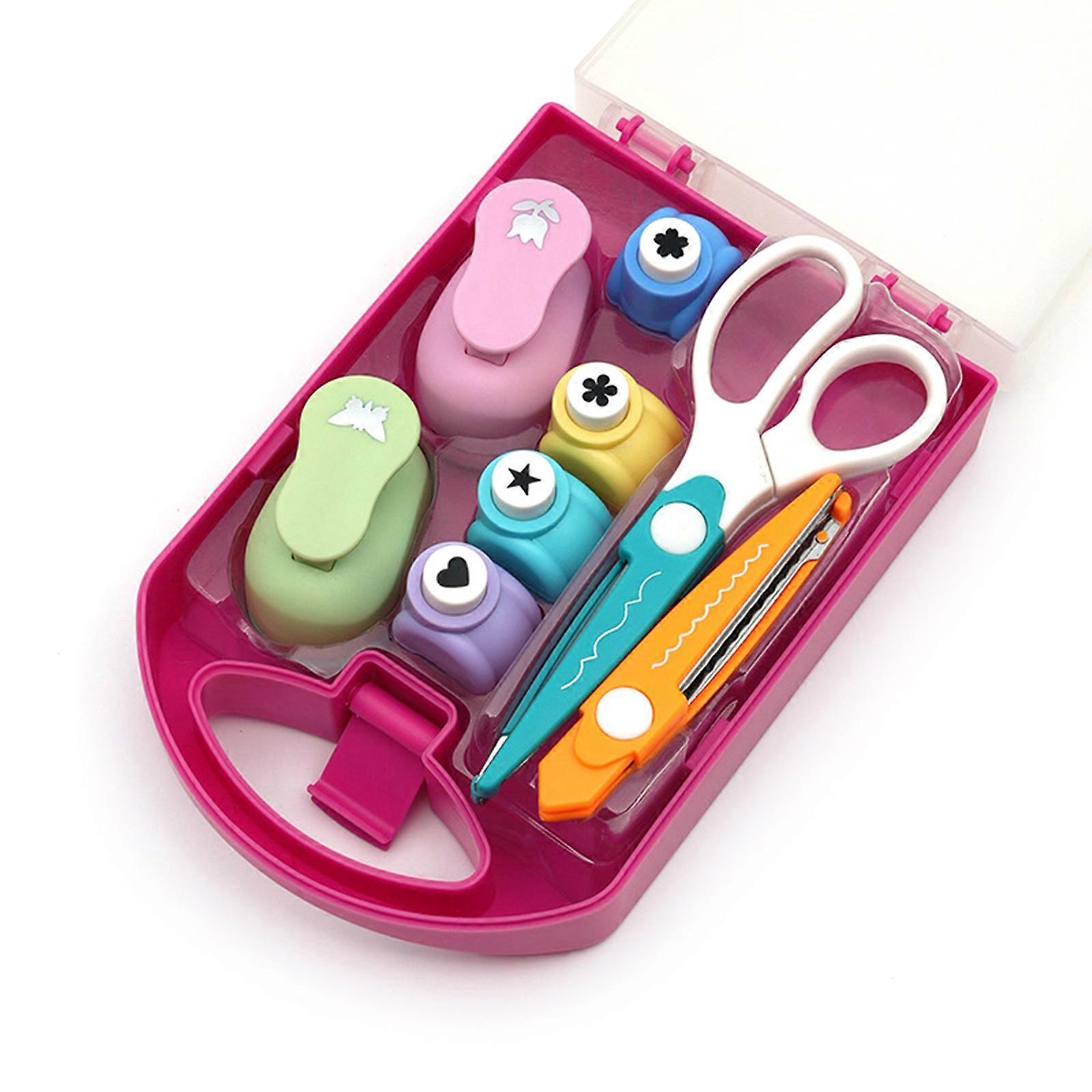 Creative Craft Paper Punch Flowers Card Punch Heart-Shaped Hole Puncher Set with Scissors for Craft Projects Multicolor